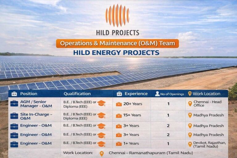 Hild Energy Projects Vacancy 2026 | For Operations & Maintenance (O&M) team
