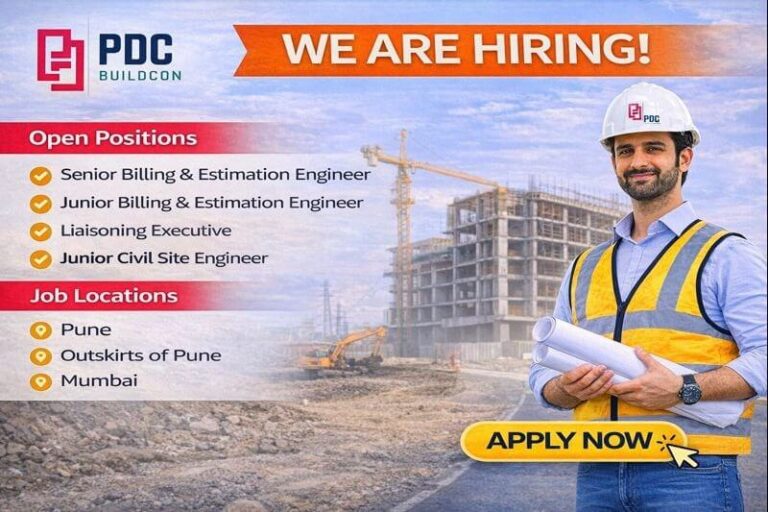 PDC Buildcon Ltd Hiring 2026 | For Civil Site Engineer, Billing & Estimation Engineer, Liaisoning Executive