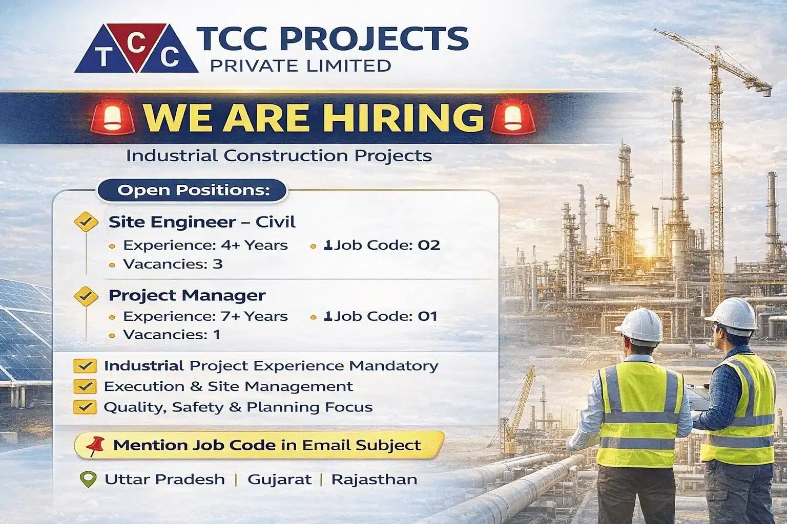 TCC Projects Private Limited Hiring 2026 | For Site Engineer And Project Manager