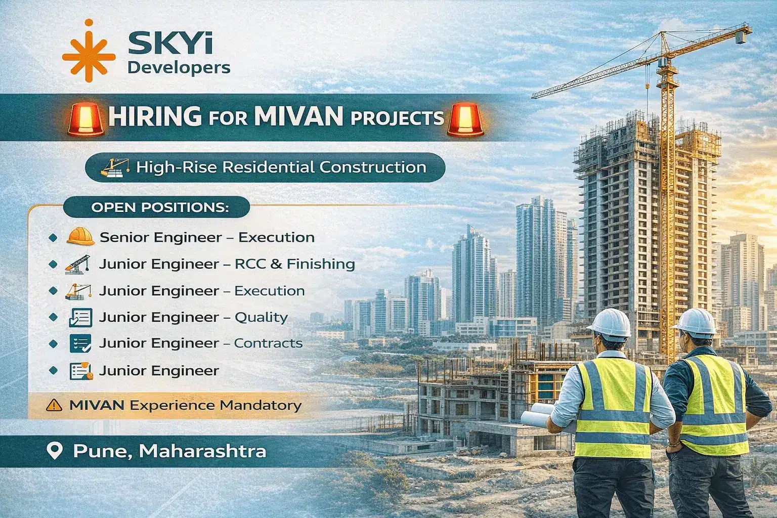 SKYI Developer Hiring 2026 | For MIVAN Residential Projects at Pune location.