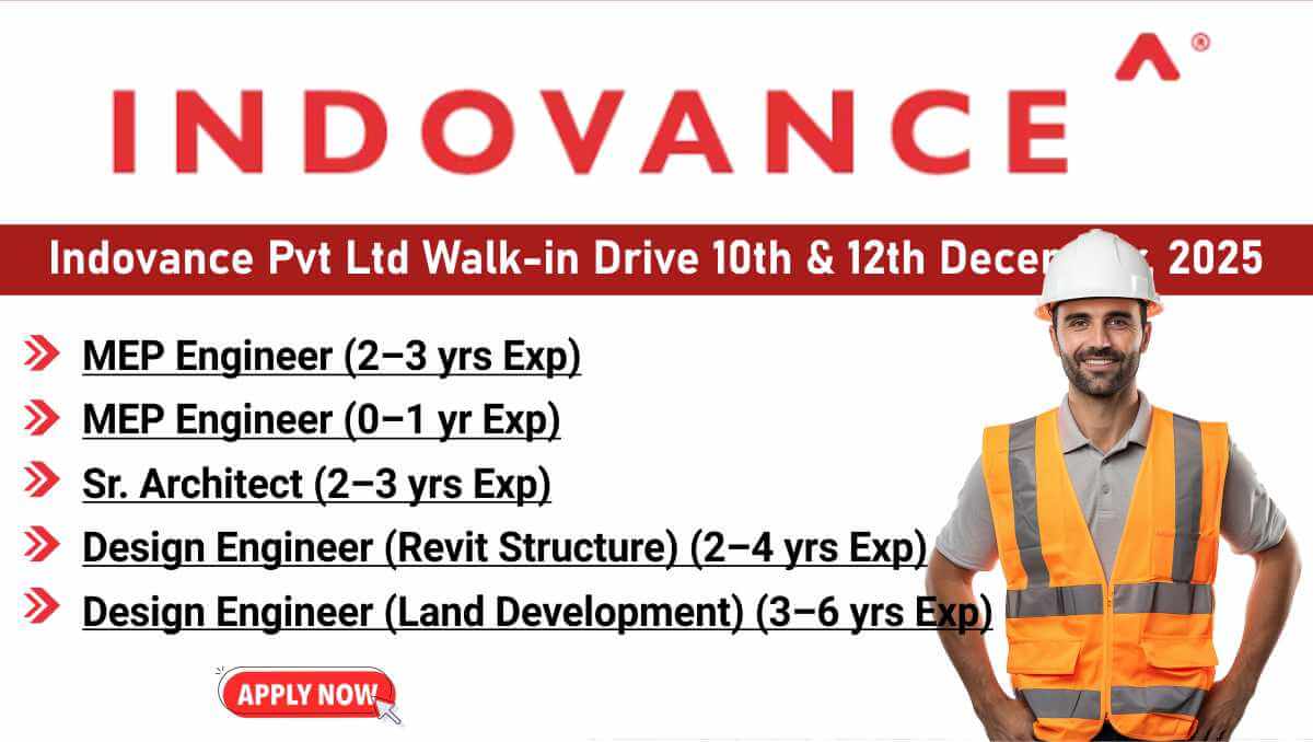 Indovance Pvt Ltd Walk-in Drive | Land Development, Revit Structure & MEP Engineer Positions Open 1 w 2025 12 09T095751.906