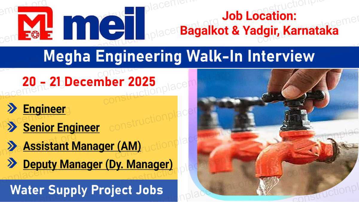 Megha Engineering Walk-In Interview | Engineer to Dy Manager Jobs | Karnataka Water Projects | 20 - 21 December 2025