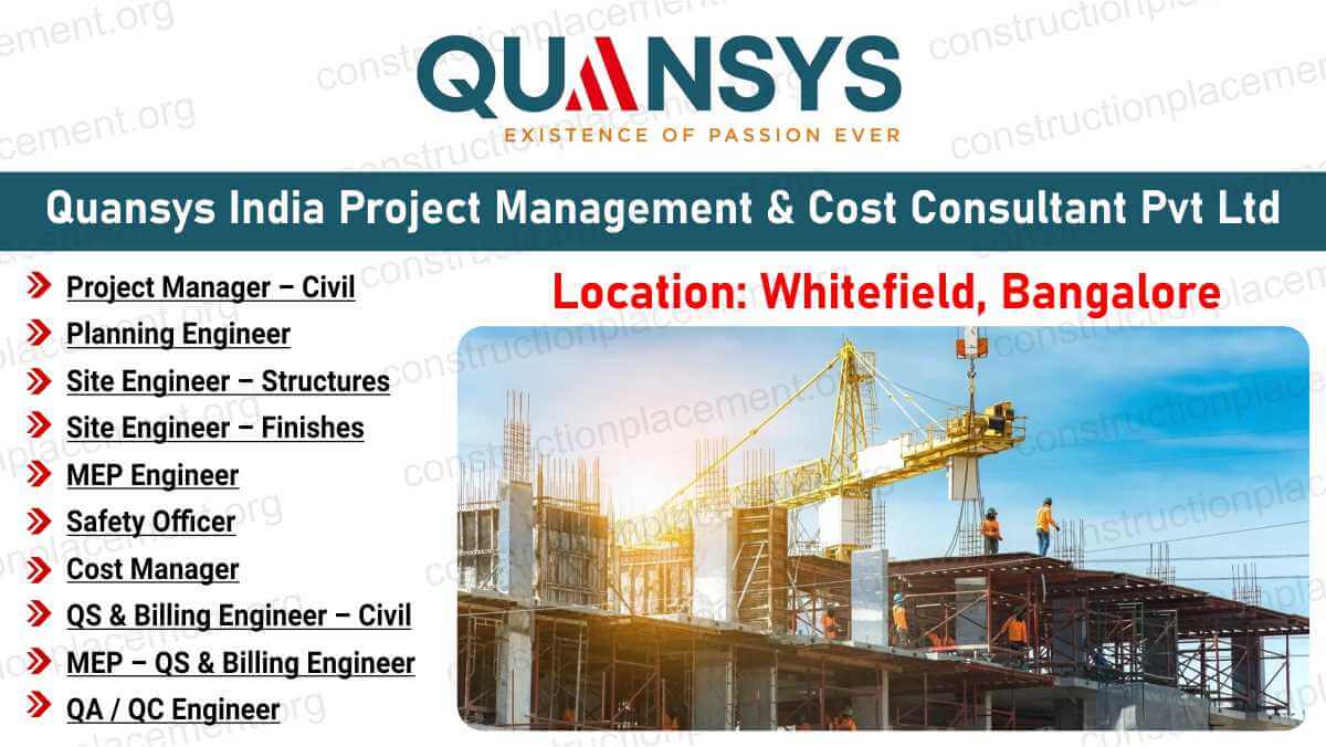 Quansys Hiring 2026 | Project Manager, Civil, Planning Engineer & MEP Jobs | Bangalore Careers
