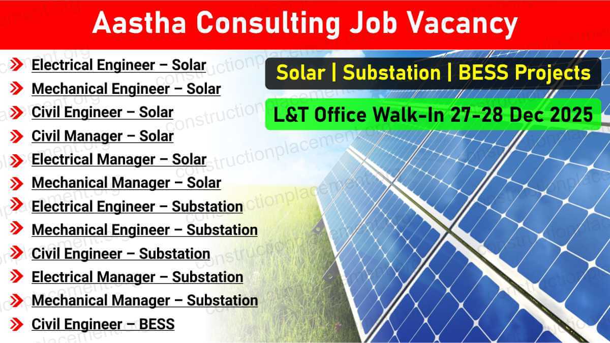 Aastha Consulting Job Vacancy | For Solar Power & BESS Projects | Engineers & Managers | India & Overseas Jobs | Walk-In 27-28 Dec 2025