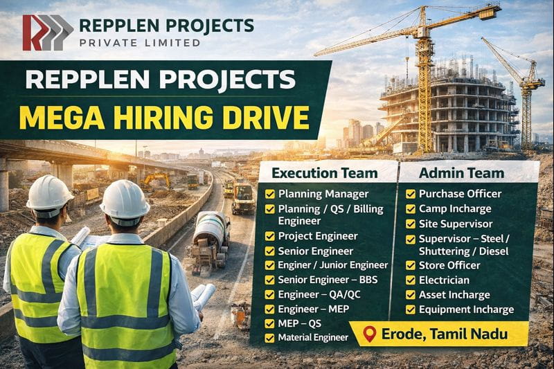 Repplen Projects Private Limited Walk-In Interview 2026 | Date: 25/01/2026 (Sunday) 1 Repplen Projects Private Limited Walk-In Interview 2026 | Date: 25/01/2026 (Sunday)