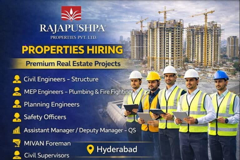 Rajapushpa Properties Pvt. Ltd Hiring 2026 | For Construction, MEP, Planning, QS And Safety Department