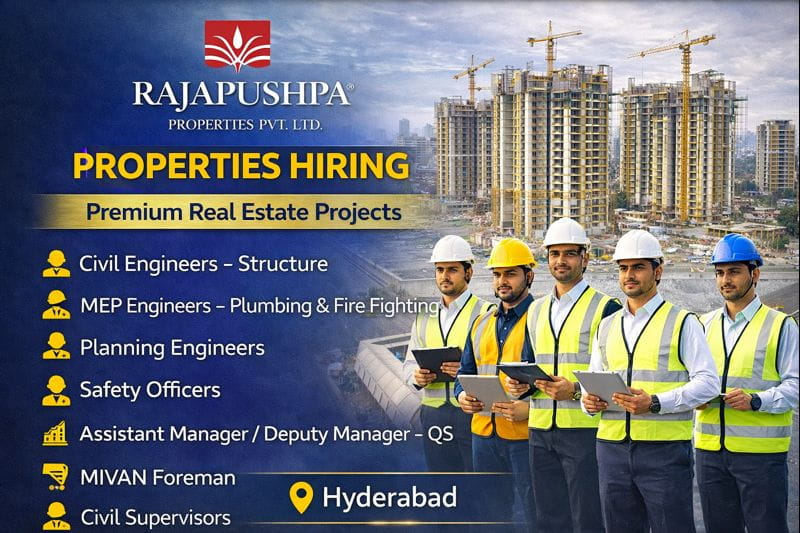 Rajapushpa Properties Pvt. Ltd Hiring 2026 | For Construction, MEP, Planning, QS And Safety Department