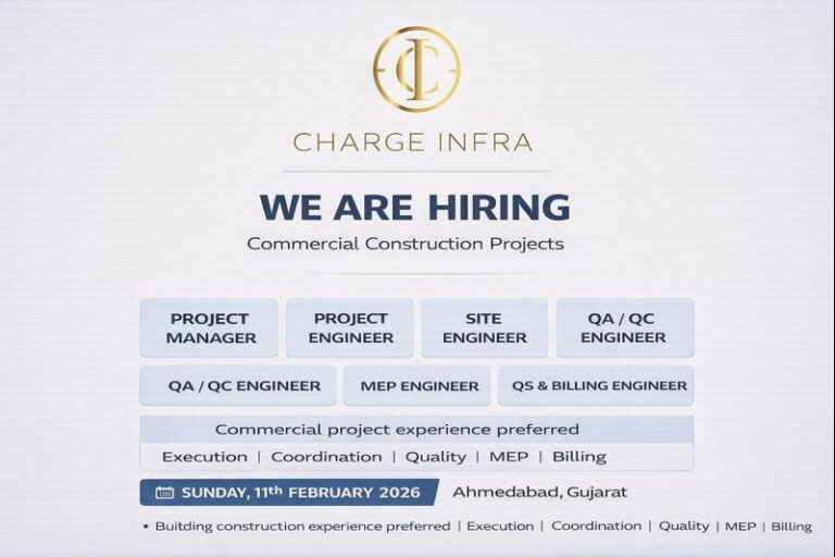 Charge Infra Hiring 2026 | For Commercial Construction Projects | Construction Placement