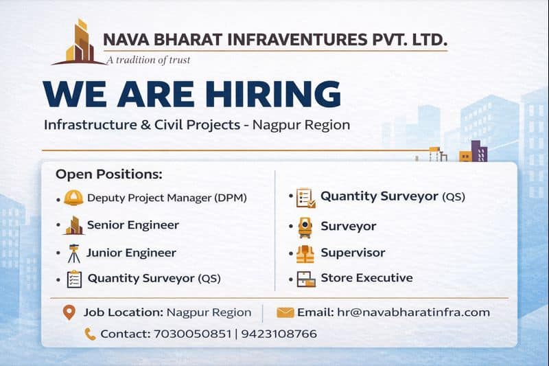 Nava Bharat Infraventures Pvt. Ltd Vacancy 2026 | Job Location: Nagpur Region | Construction Placement