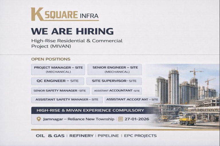 K Square Infra Vacancy 2026 | For High-Rise Residential & Commercial (MIVAN) | Construction Placement