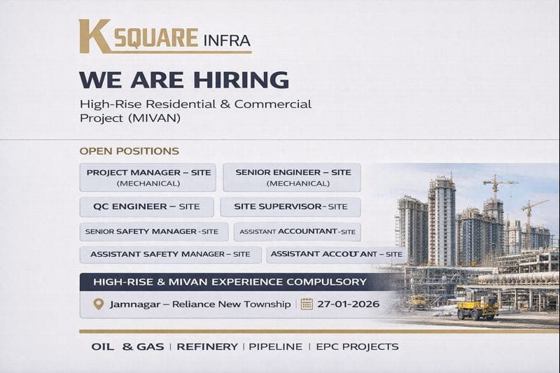 K Square Infra Vacancy 2026 | For High-Rise Residential & Commercial (MIVAN) | Construction Placement