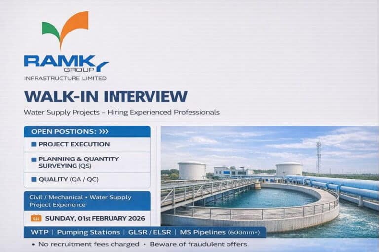 Ramky Infrastructure Limited Walk-In Interview 2026 | For Water Supply Project | Construction Placement