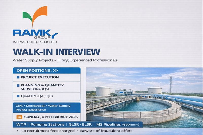 Ramky Infrastructure Limited Walk-In Interview 2026 | For Water Supply Project | Construction Placement