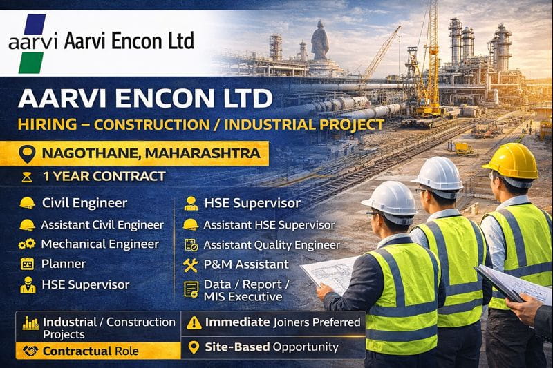 Aarvi Encon Ltd New Vacancy 2026 | Industry exposure: Construction / Industrial projects preferred