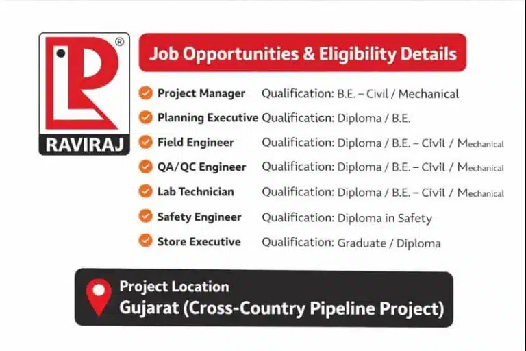 Raviraj Infraproject Private Limited Vacancy 2026 | For Diploma, BE, Degree In Civil and Mechanical