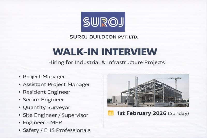 Suroj Buildcon Pvt Ltd Walk-In Interview 2026 | Date: Sunday, 1st February 2026