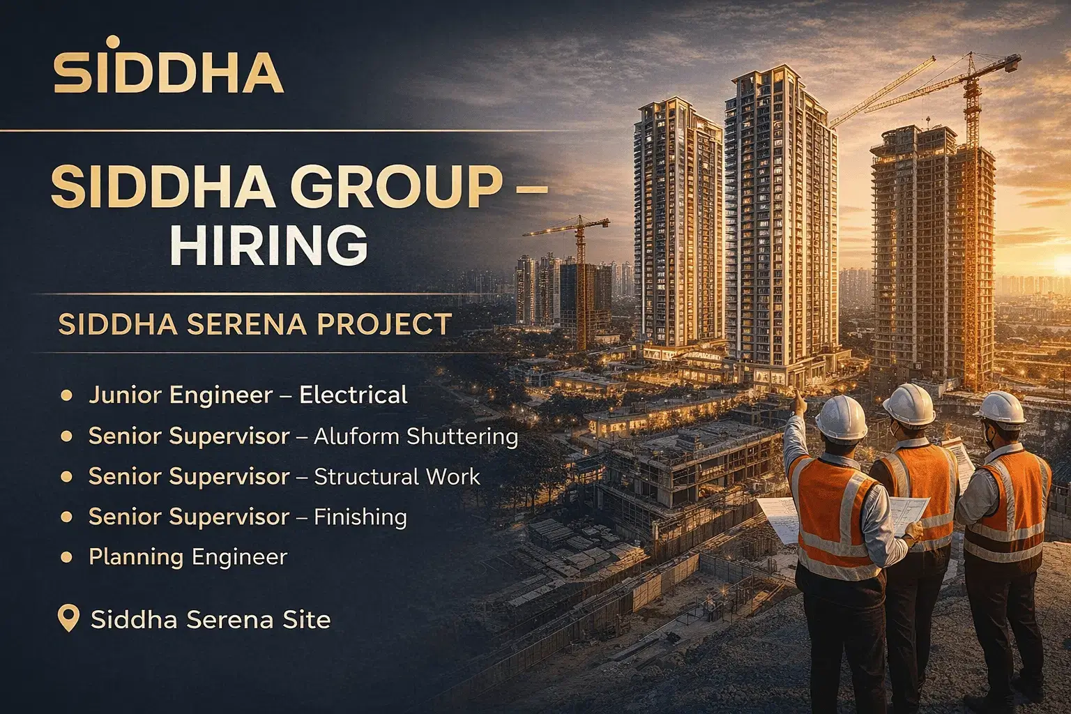 Siddha Group Latest Vacancy 2026 | Project Location: Siddha Serena Site