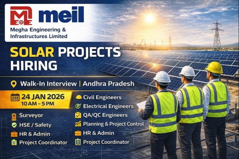 Megha Engineering & Infrastructures Limited Walk-In Interview 2026 | For Solar Power Projects in Andhra Pradesh