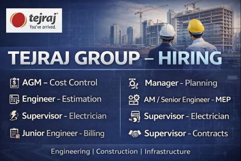Tejraj Group Vacancy 2026 | For Supervisor, Engineer And Manager