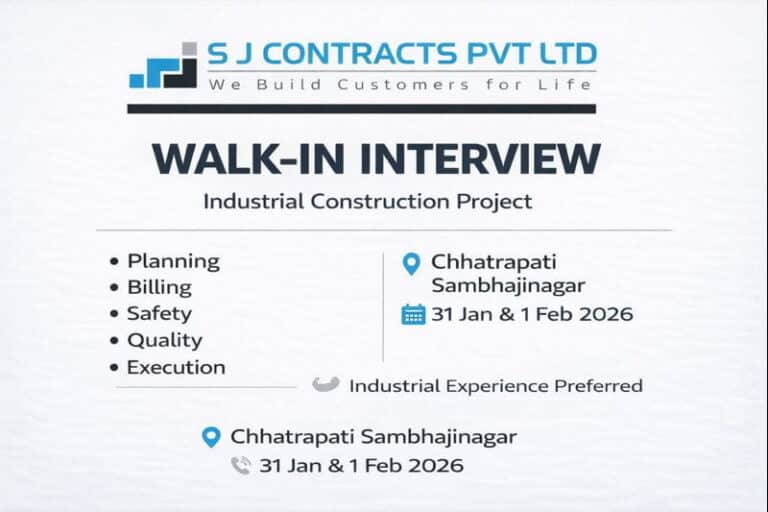 SJ Contracts Pvt. Ltd Walk-In Interview 2026 | Dates: 31st January & 1st February 2026 | Construction Placement