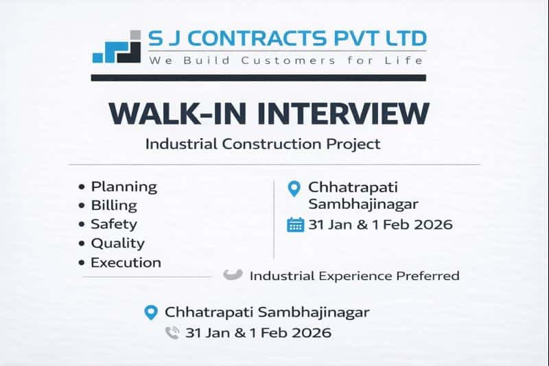 Godrej Properties Recruitment 2026 | ongoing and upcoming residential high-rise projects in Bangalore | Construction Placement 2 SJ Contracts Pvt. Ltd Walk-In Interview 2026 | Dates: 31st January & 1st February 2026 | Construction Placement