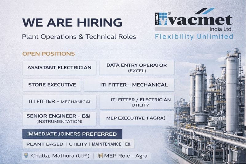 VACMET India Ltd Hiring 2026 | Job Location: Mathura (U.P.) | Construction Placement