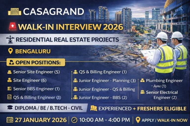 Casa Grande Private Limited Walk-In Interview 2026 | experienced professionals and Civil Engineering freshers are eligible