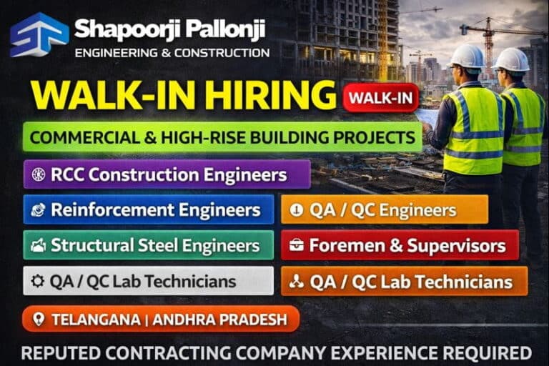 Shapoorji Pallonji Engineering & Construction Walk-In Interview 2026 | High-Rise Residential, And Infrastructure Projects | Construction Placement