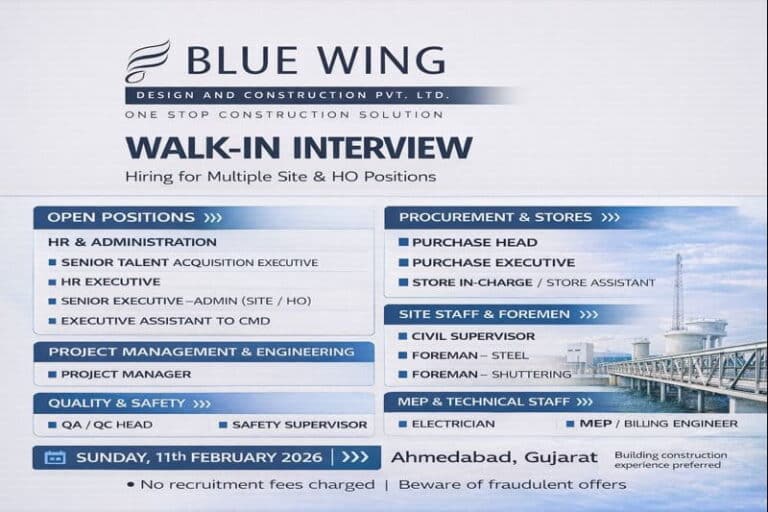 Blue Wing Design & Construction Pvt. Ltd Walk-In Interview 2026 | Date: Sunday, 11th February 2026
