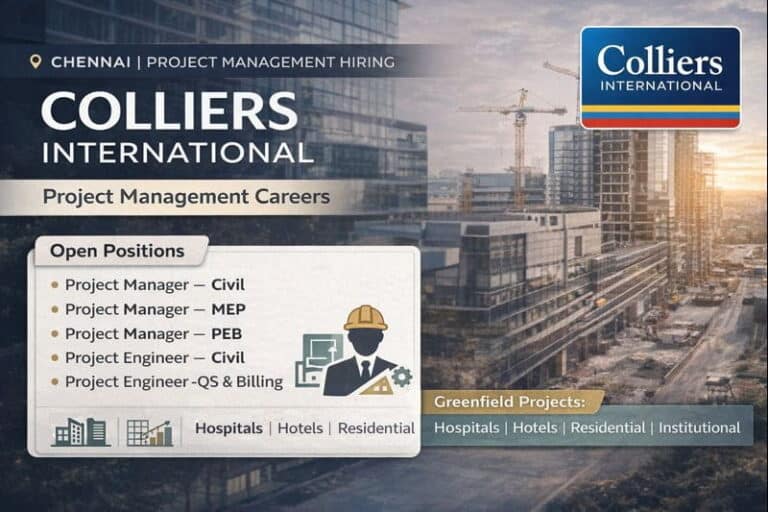 Colliers International Recruitment 2026 | Project Management business in Chennai | Construction Placement