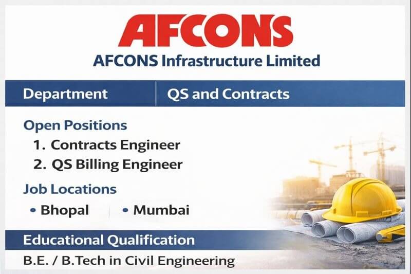 AFCONS Infrastructure Limited Hiring January 2026 | Contracts Engineer, QS Billing Engineer