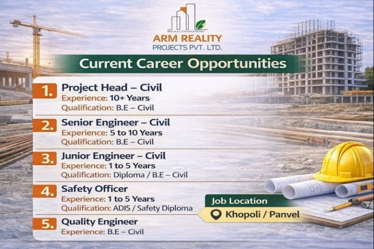 ARM Reality Projects Pvt Ltd Hiring 2026 | Khopoli and Panvel Projects | Construction Job Near Me