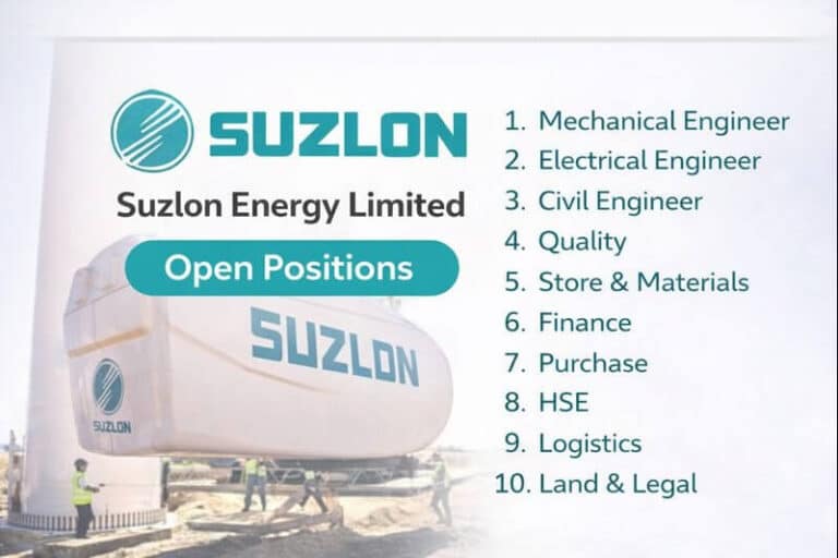 Suzlon Energy Limited Hiring 2026 | For Civil, Mechanical, Electrical And Store Department