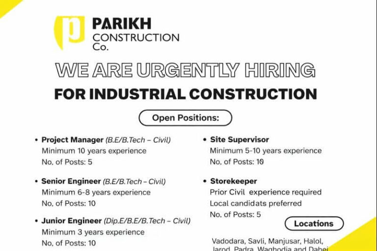 Parikh Construction Co Recruitment 2026 | Site Supervisor Jobs Near Me
