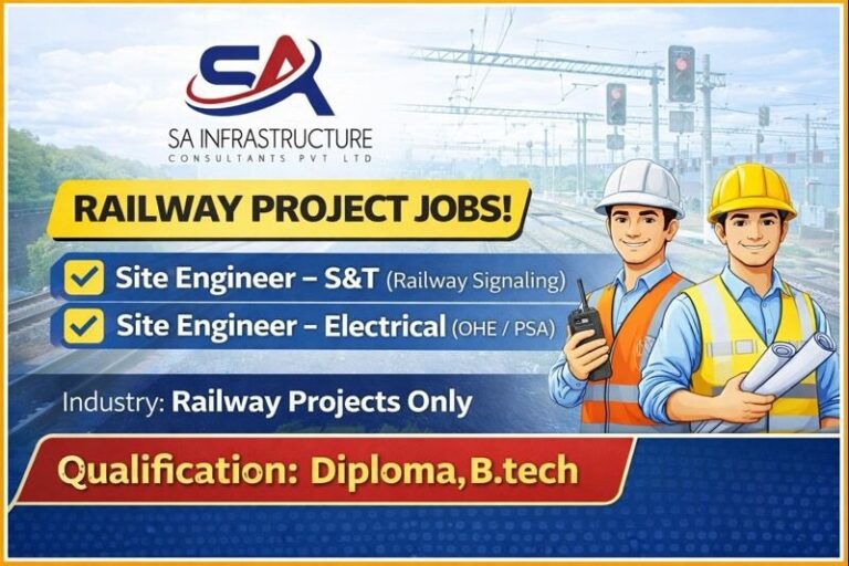 SA Infrastructure Consultants Pvt Ltd Hiring 2026 | For Railway infrastructure Projects Jaipur