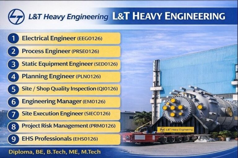 L&T Heavy Engineering Latest Hiring 2026 | For Oil & Gas, Refineries, Fertilizers, Chemicals, Petrochemicals, and Energy sectors