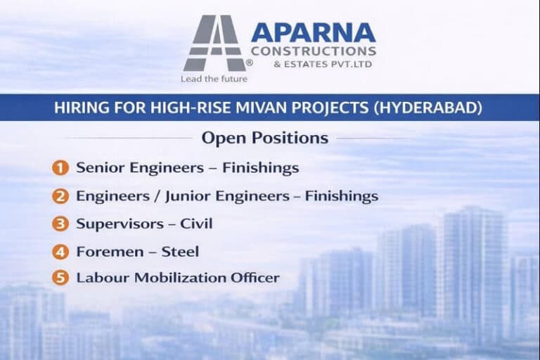 Aparna Constructions Recruitment 2026 | Hiring for High-Rise MIVAN Projects
