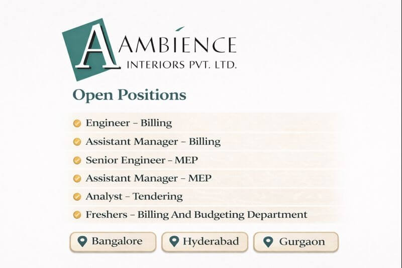 Ambience Interiors Pvt Ltd Hiring 2026 | Freshers Interested In Building A Career In Interior Fit-Out Projects | Construction Placement