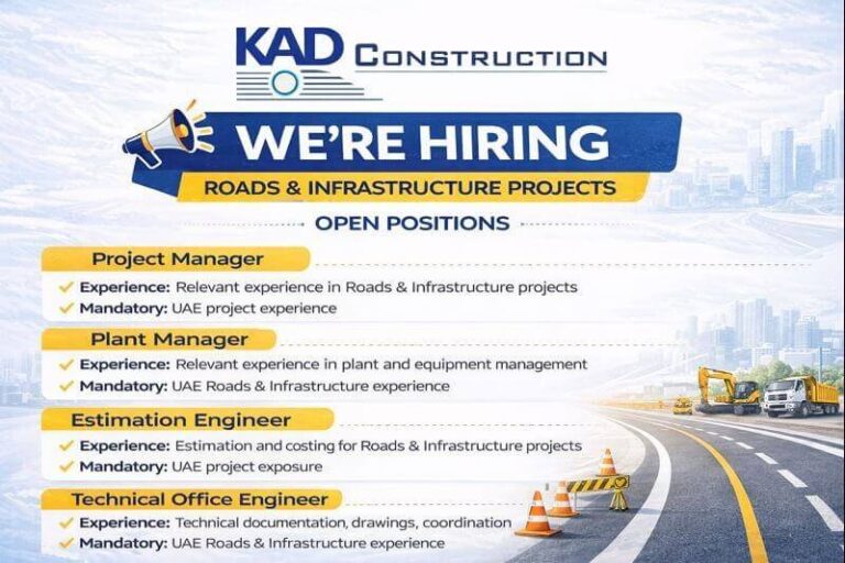 KAD Construction Hiring 2026 | Hiring for Roads & Infrastructure Projects UAE | Construction Placement