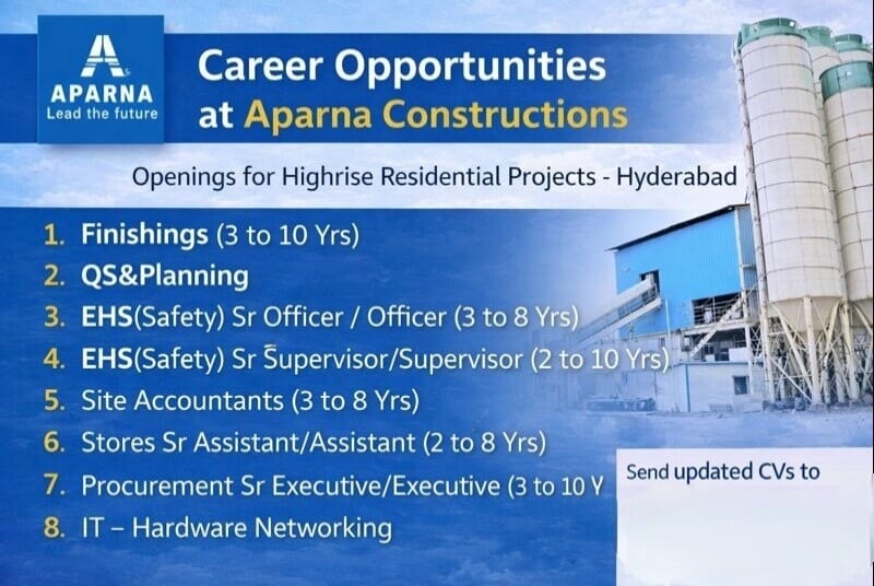 Aparna Constructions & Estates Pvt Ltd Hiring 2026 | for High-Rise Residential Projects
