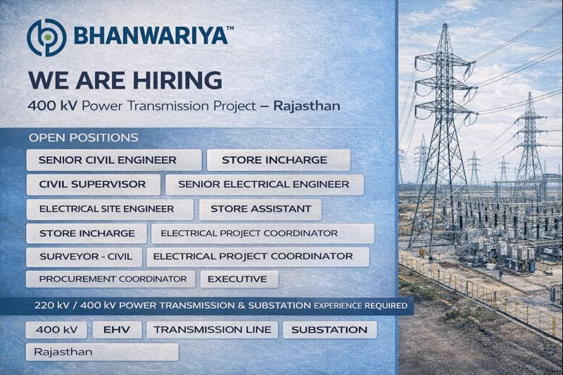Bhanwariya Infra Projects Pvt. Ltd Vacancy 2026 | For EHV / Power Transmission Line / Substation projects.