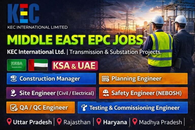 KEC International Ltd Hiring 2026 | For Transmission Line & Substation Projects in Saudi Arabia (KSA) and the United Arab Emirates (UAE)