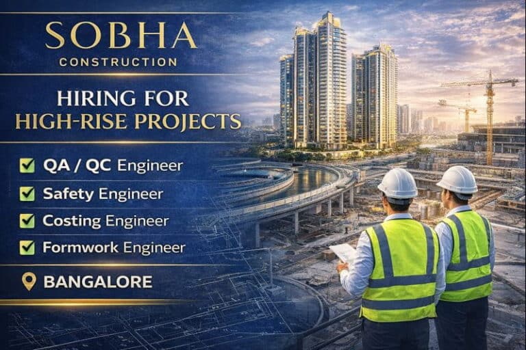 SOBHA Construction New Vacancy 2026 | Job location: Bangalore