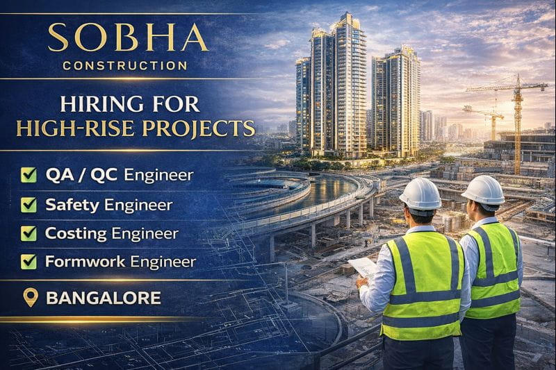 SOBHA Construction New Vacancy 2026 | Job location: Bangalore
