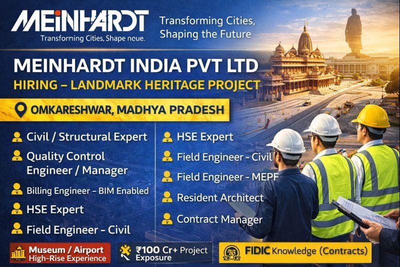 Meinhardt India Pvt Ltd Vacancy 2026 | For Ongoing Project In Omkareshwar, Madhya Pradesh