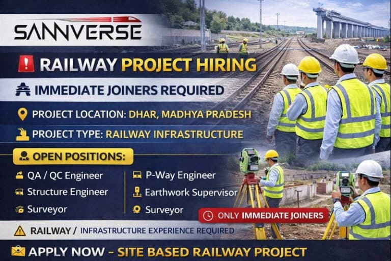 Sannverse Railtech Pvt Ltd Hiring 2026 | for ongoing Railway Project at Dhar, Madhya Pradesh | Construction Placement