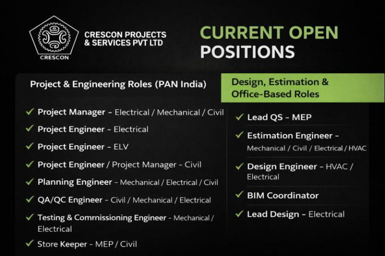 Crescon Projects Vacancy 2026 | for Civil, Electrical and Mechanical Engineer Job