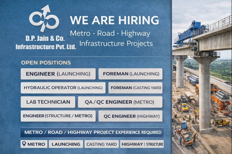 D P Jain & Co. Infrastructure Pvt. Ltd Vacancy 2026 | For Metro, Road, and Highway construction projects across India