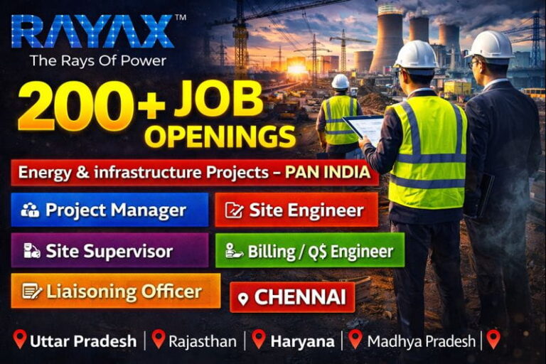 Rayax Energy Private Limited Hiring 2026 | Site Supervisor Jobs Near Me | Construction Placement