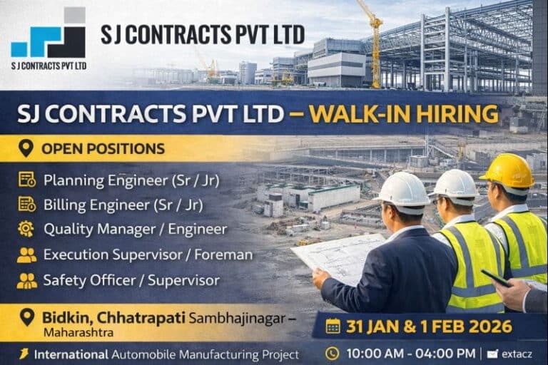 SJ Contracts Pvt Ltd Walk-In Interview 2026 | WALK-IN INTERVIEW – Chhatrapati Sambhajinagar